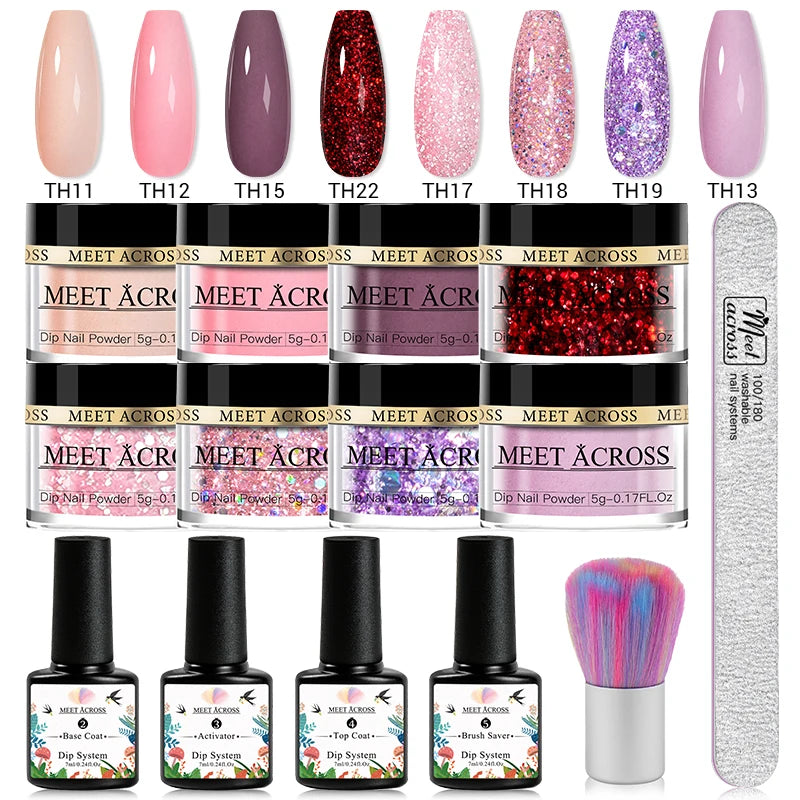 5g Dipping Nail Powder Set Red Nail Glitter Dipping System Kit For Manicure Nail Art Decorations Natural Dry Without Lamp Cure