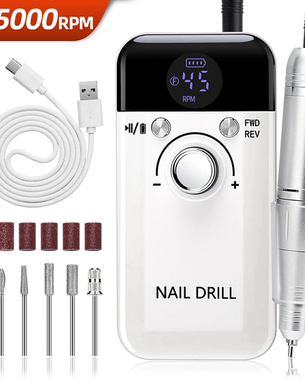 Professional Nail Drill Machine Set 45000RPM Rechargeable Portable Electric Nail File for Manicure Acrylic Gel Nails Salon Tools