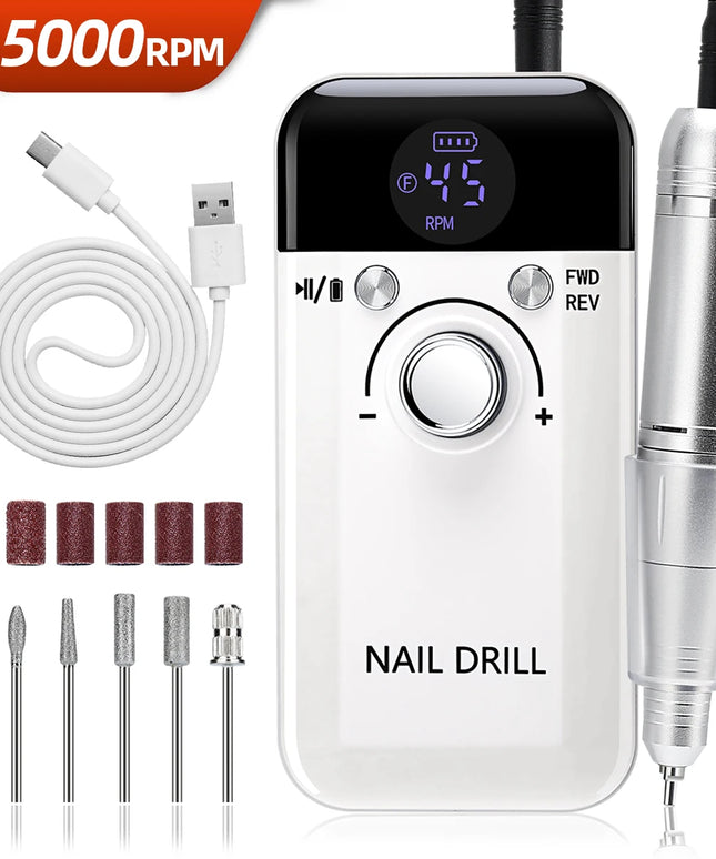 Professional Nail Drill Machine Set 45000RPM Rechargeable Portable Electric Nail File for Manicure Acrylic Gel Nails Salon Tools