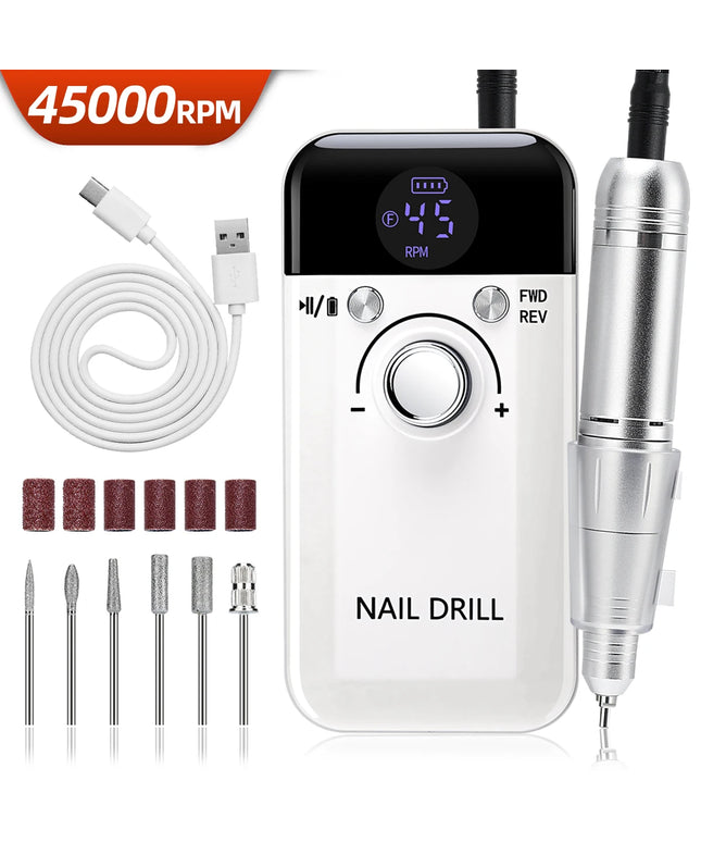 Professional Nail Drill Machine Set 45000RPM Rechargeable Portable Electric Nail File for Manicure Acrylic Gel Nails Salon Tools