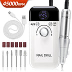 Professional Nail Drill Machine Set 45000RPM Rechargeable Portable Electric Nail File for Manicure Acrylic Gel Nails Salon Tools