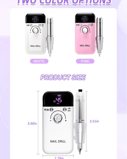 Professional Nail Drill Machine Set 45000RPM Rechargeable Portable Electric Nail File for Manicure Acrylic Gel Nails Salon Tools