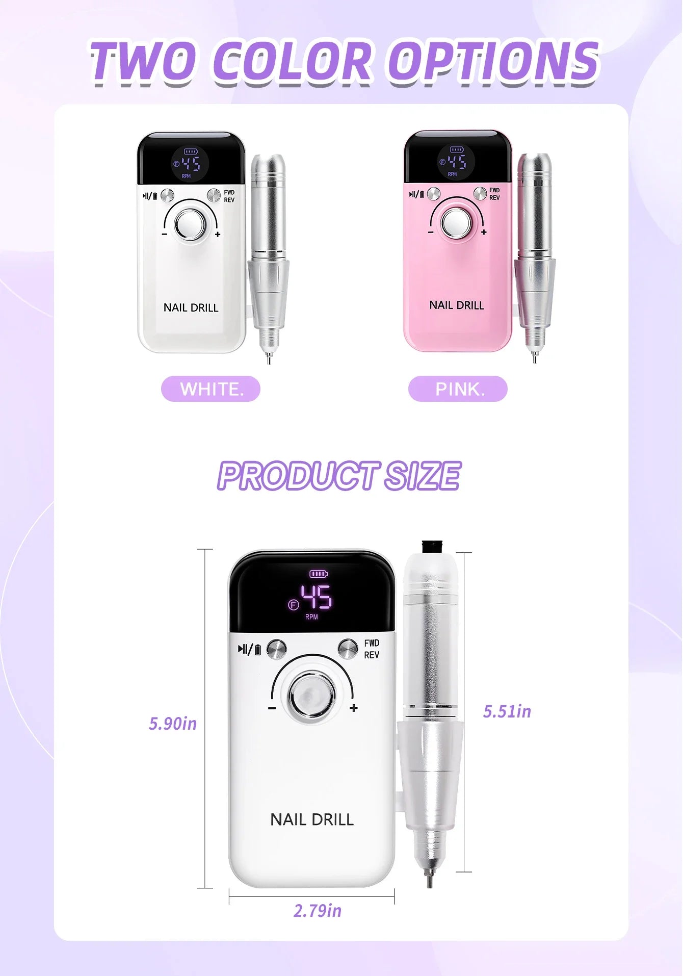 Professional Nail Drill Machine Set 45000RPM Rechargeable Portable Electric Nail File for Manicure Acrylic Gel Nails Salon Tools