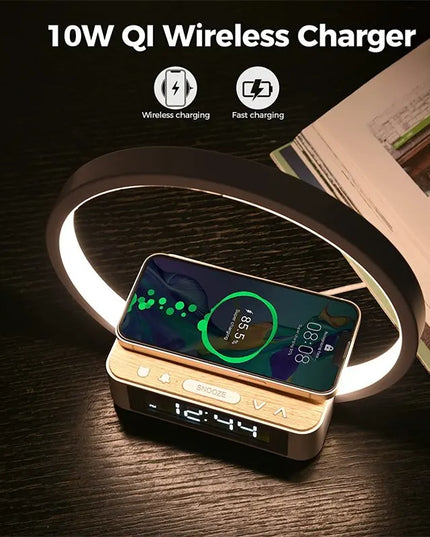 3 in 1 Wireless Charging Bedside Lamp Touch Table Lamp With Alarm Clock Wake-Up Light Nightstand Reading Night Light for Bedroom