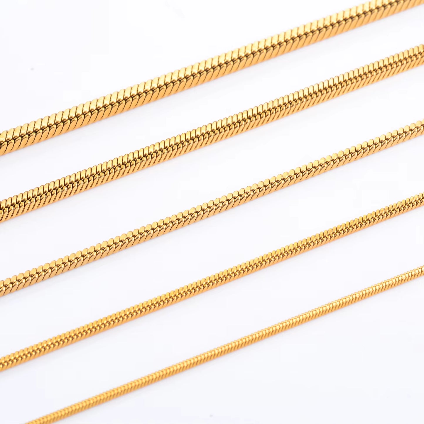 Witd Stainless Steel Square Snake Chain Necklace in Gold - Available in 0.9mm, 1.2mm, 1.5mm, 2mm, and 2.4mm for Men's and Women's Fashion Jewelry