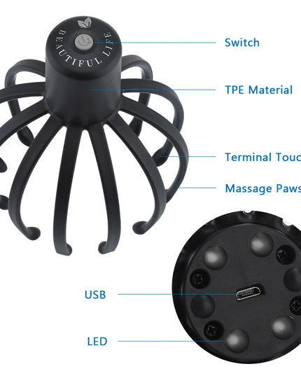 Electric Head Massager with Adjustable Settings, 12 TPE Massage Claws, USB Rechargeable Device