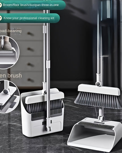 3 In1 Set, Household Broom And Dustpan Set, Long Handle Floor Cleaning Broom Dustpan Set, Rotatable Broom And Dustpan With Comb Tooth, Non-stick Hair, To Remove Dust And Garbage, For Home, Kitchen, Office, Cleaning Tool, Clea