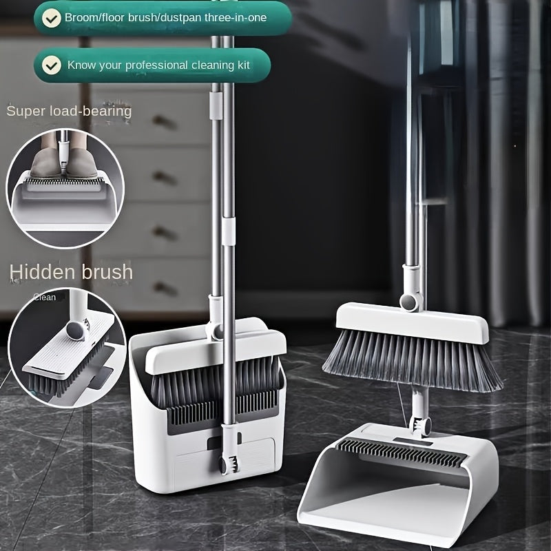 3 In1 Set, Household Broom And Dustpan Set, Long Handle Floor Cleaning Broom Dustpan Set, Rotatable Broom And Dustpan With Comb Tooth, Non-stick Hair, To Remove Dust And Garbage, For Home, Kitchen, Office, Cleaning Tool, Clea