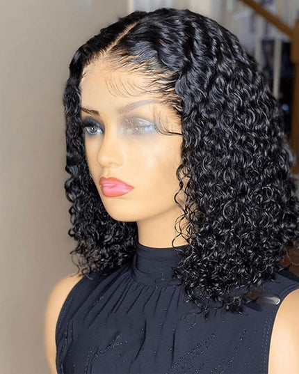 Women'S Deep Curly Lace Front Wigs Blonde Human Hair Wigs Women'S Short Curly Hair Mixed with Golden Small Curly Hair Black Brown (BK2)