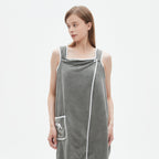 1pc Ultra-Soft Coral Velvet Bath Towel Skirt with Bowknot Design - Quick Dry, No Hair Loss, One Size Fits Most (5'2"-5'74", 132lbs-176lbs), Grey with White Pockets & Ties