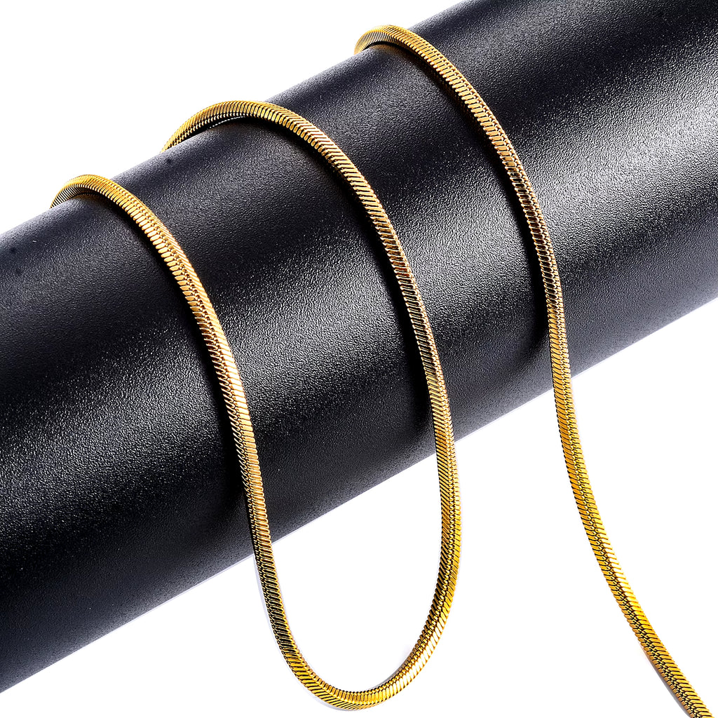 Witd Stainless Steel Square Snake Chain Necklace in Gold - Available in 0.9mm, 1.2mm, 1.5mm, 2mm, and 2.4mm for Men's and Women's Fashion Jewelry