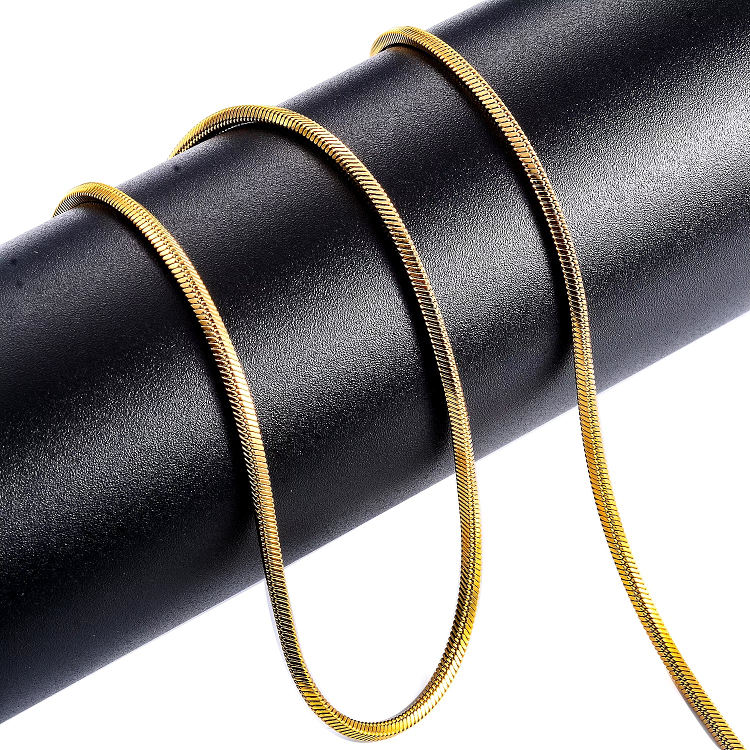 Witd Stainless Steel Square Snake Chain Necklace in Gold - Available in 0.9mm, 1.2mm, 1.5mm, 2mm, and 2.4mm for Men's and Women's Fashion Jewelry