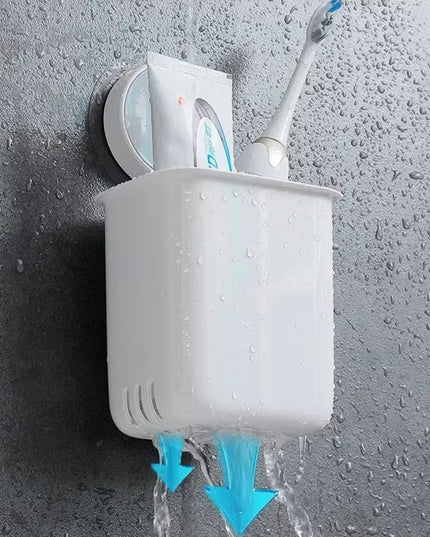 Wall-Mounted Portable Toothbrush and Toothpaste Holder with Waterproof Design - Drill-Free Bathroom Storage Organizer