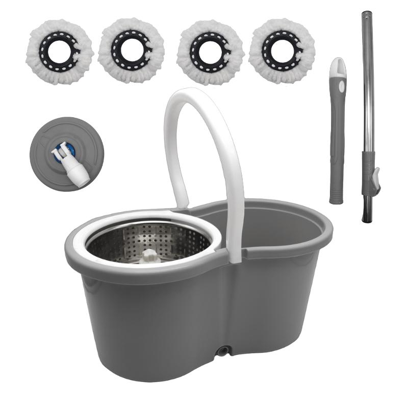 Mop and Bucket Set, 360° Spin Mop and Bucket with Wringer Set and 4 Microfiber Mop Refills, Stainless Steel, Extended Handle Spinning Mop Bucket System for Floor Cleaning