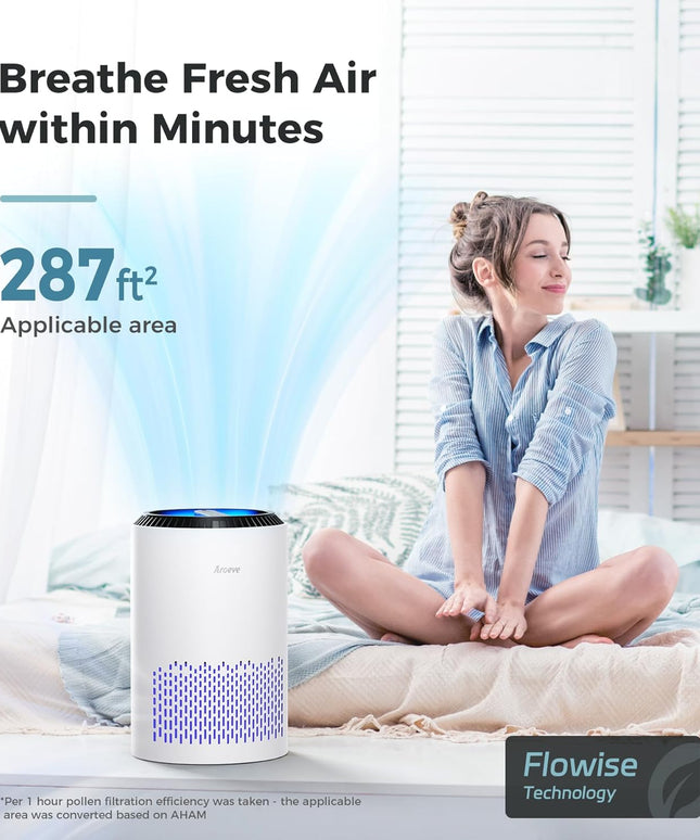 Air Purifiers for Bedroom Home, Air Purifier Air Cleaner for Smoke Pollen Dander Hair Smell Portable Air Purifier with Sleep Mode Speed Control for Bedroom Office Living Room, MK01- White