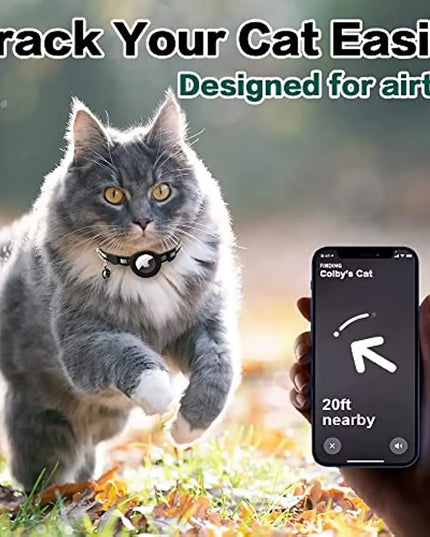 ATUBAN Airtag Cat Collar Breakaway, Reflective Kitten Collar with Apple Air Tag Holder and Bell for Girl Boy Cats, 0.4 Inches