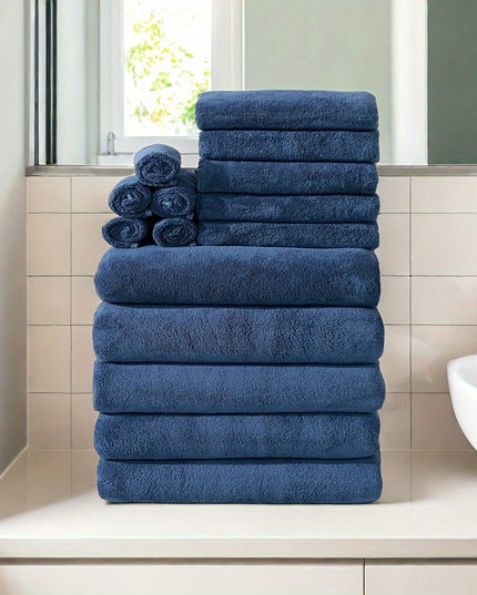 15pcs Ultra-Soft Microfiber Towel Set - Includes 300GSM Bath, Hand & Washcloths in Multiple Colors - Perfect for Home & Hotel Showers