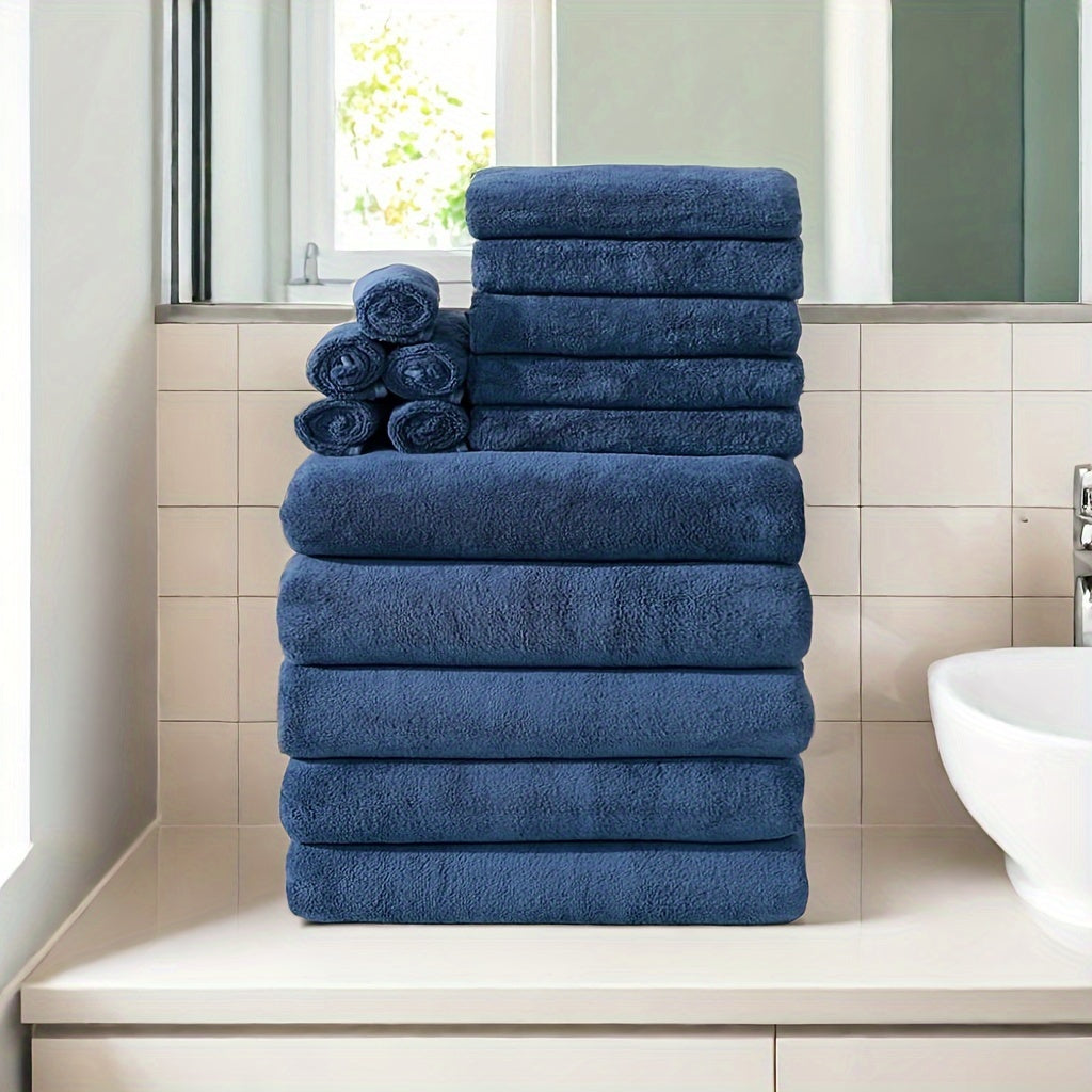 15pcs Ultra-Soft Microfiber Towel Set - Includes 300GSM Bath, Hand & Washcloths in Multiple Colors - Perfect for Home & Hotel Showers