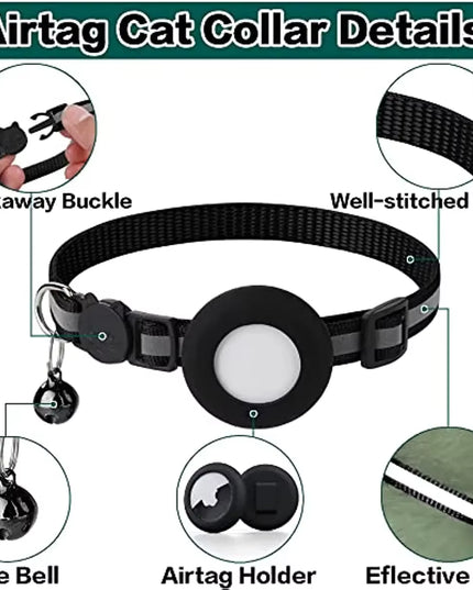 ATUBAN Airtag Cat Collar Breakaway, Reflective Kitten Collar with Apple Air Tag Holder and Bell for Girl Boy Cats, 0.4 Inches