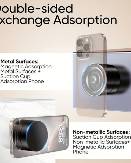 1pc Metal Vacuum Magnetic Suction Phone Holder, Strong Suction Cup Mount for Home, Car, Kitchen, Bathroom - Stable and Firm Grip, Home Gadget Organizer | Modern Phone Holder | Quality Suction Attachment, Phone Suction Grip