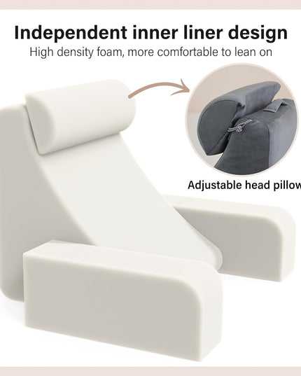 1pc Grey Reading Pillow, Soft Compressible Back Support with Arms, Machine Washable, Knitted Polyester Cover, Full Body Comfort for Bed, Chair, TV, Gaming - Adult Backrest Pillow