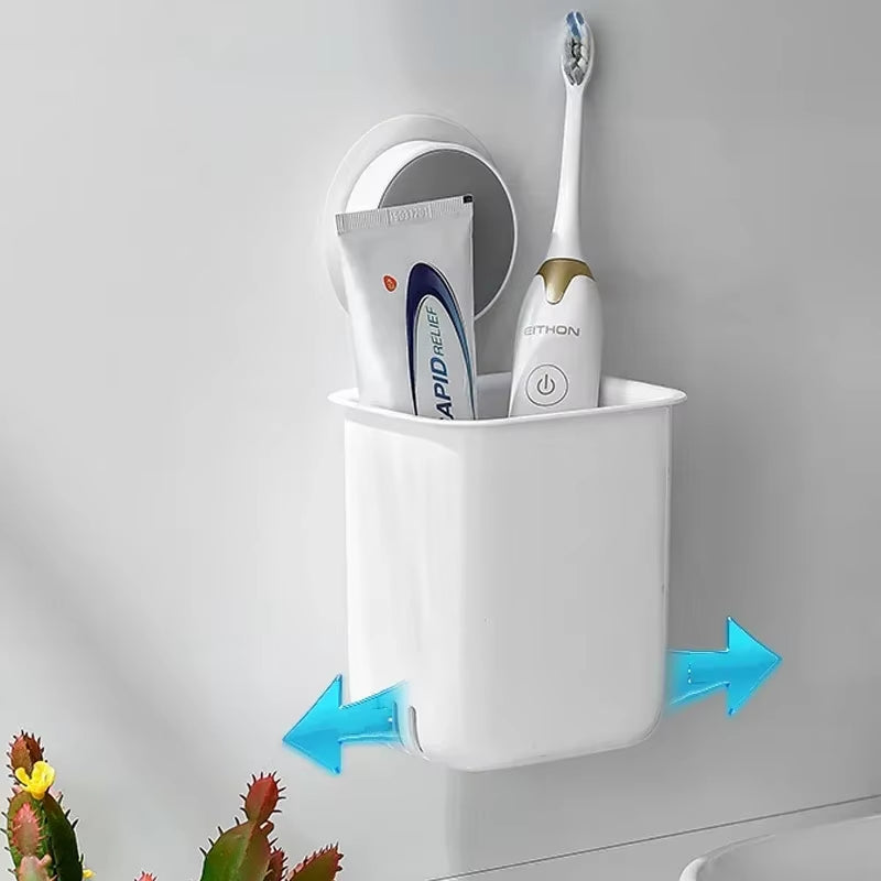 Wall-Mounted Portable Toothbrush and Toothpaste Holder with Waterproof Design - Drill-Free Bathroom Storage Organizer