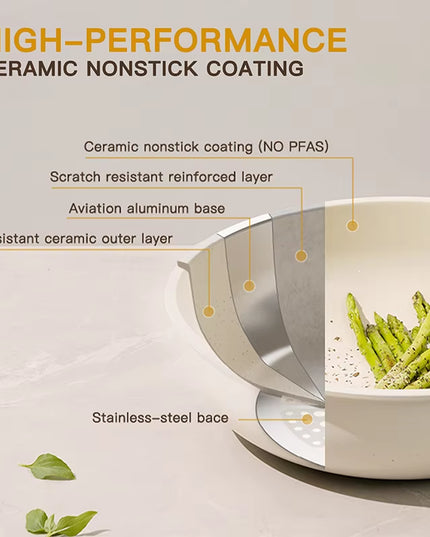 21-Piece Non-Stick Ceramic Cookware Set with Sensor Handles in Milky White