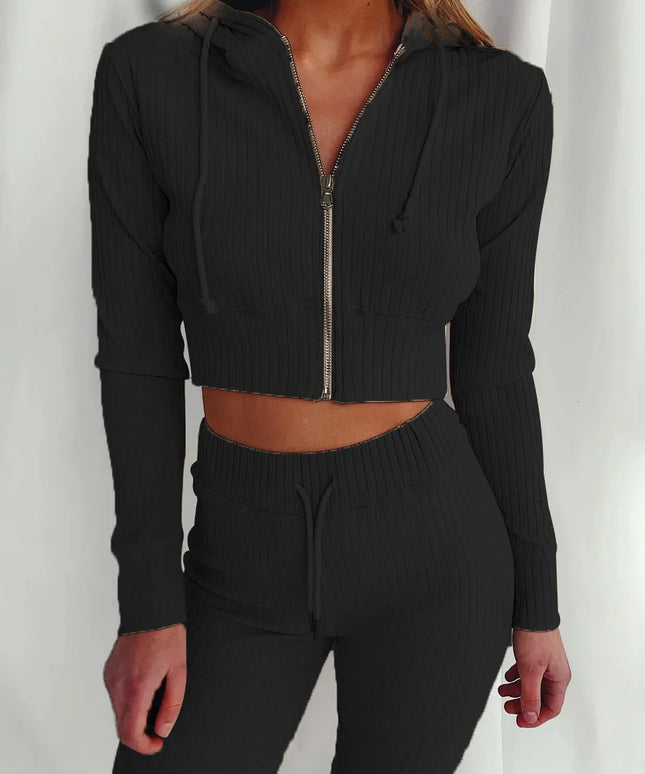 Women'S Hooded Long Sleeve Waist Suit, Slim Sports Zipper, Casual Fashion Trend 2024