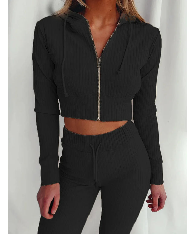 Women'S Hooded Long Sleeve Waist Suit, Slim Sports Zipper, Casual Fashion Trend 2024