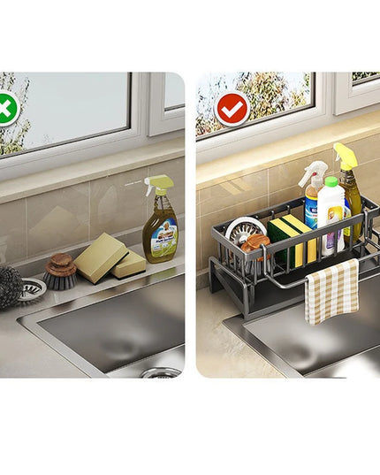 Kitchen Sink Drain Rack Organizer ABS Plastic Self-Draining Sink Shelf Soap Sponge Holder Dishcloth Towel Rack Filter Basket