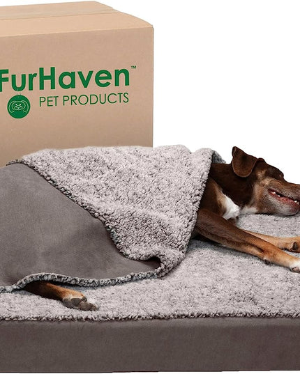 Cooling Gel Dog Bed for Large Dogs W/ Removable Washable Cover, for Dogs up to 95 Lbs - Berber & Suede Blanket Top Mattress - Gray, Jumbo/Xl