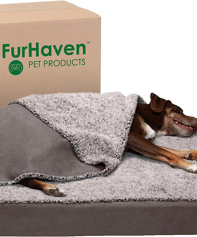 Cooling Gel Dog Bed for Large Dogs W/ Removable Washable Cover, for Dogs up to 95 Lbs - Berber & Suede Blanket Top Mattress - Gray, Jumbo/Xl