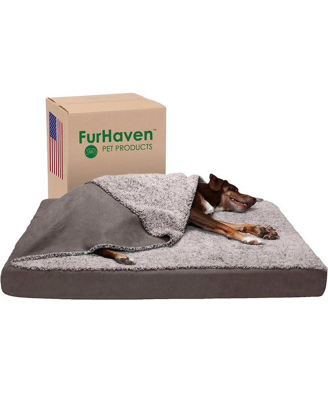 Cooling Gel Dog Bed for Large Dogs W/ Removable Washable Cover, for Dogs up to 95 Lbs - Berber & Suede Blanket Top Mattress - Gray, Jumbo/Xl