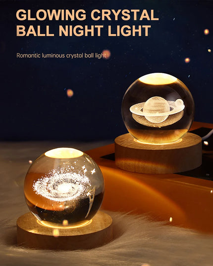 Crystal Ball Night Lights Glowing Planet Galaxy Astronaut 3D Moon Table Lamp USB Atmosphere Lamp Tabletop Decorations Kid Gifts