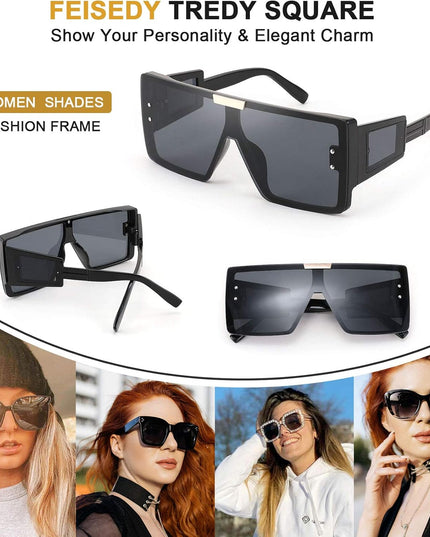 FEISEDY Square Oversized Flat Top Sunglasses with Side Lens Integrated for Women Men B4028