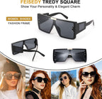 FEISEDY Square Oversized Flat Top Sunglasses with Side Lens Integrated for Women Men B4028