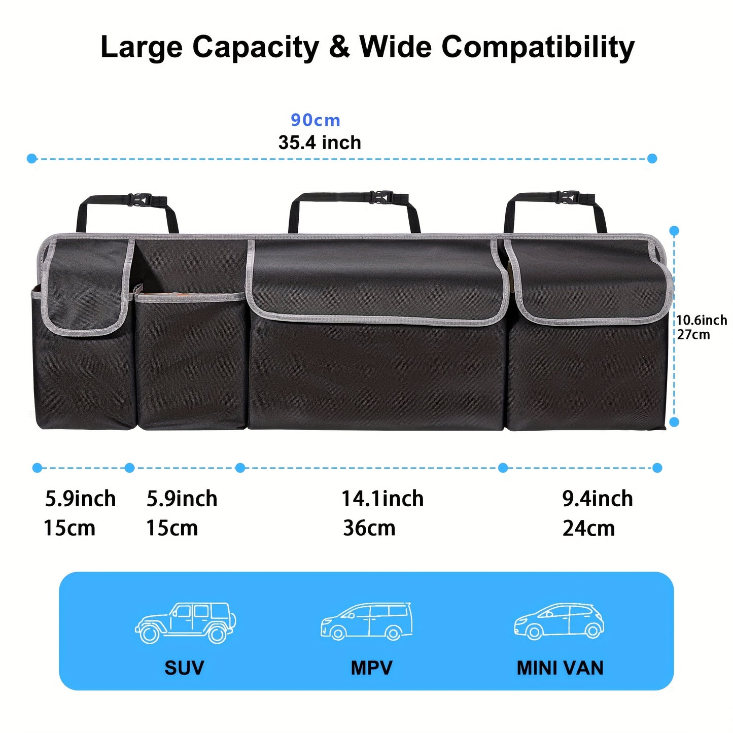 Universal Fit Car Seat Back Organizer, Large Capacity 600D Oxford Fabric with Multiple Pockets, Polyester Fiber Material, Vehicle Storage Solution