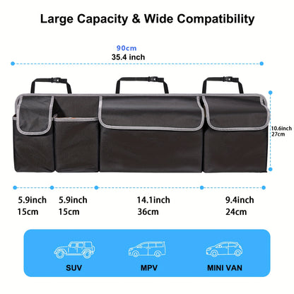 Universal Fit Car Seat Back Organizer, Large Capacity 600D Oxford Fabric with Multiple Pockets, Polyester Fiber Material, Vehicle Storage Solution