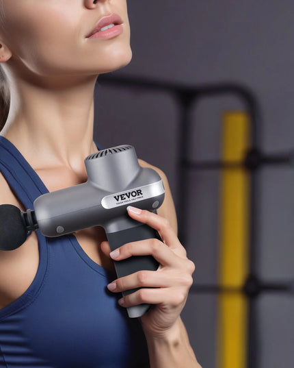 VEVOR Massage Gun Deep Tissue, Percussion Muscle Massager for Athletes - with 5 Speed Levels & 6 Massage Heads, 7.4V 2500Mah Batteries, Handheld Electric Massage Gun for Pain Relief, Muscle Relaxation