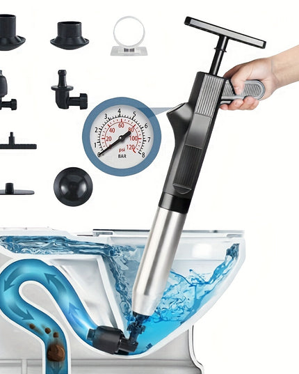 High Pressure Air Toilet Plunger Set, Stainless Steel Toilet Snake Toilet Unclogger, Air Drain Blaster Plunger for Kitchen Sink, Toilet, Bathroom, Clogged Pipe