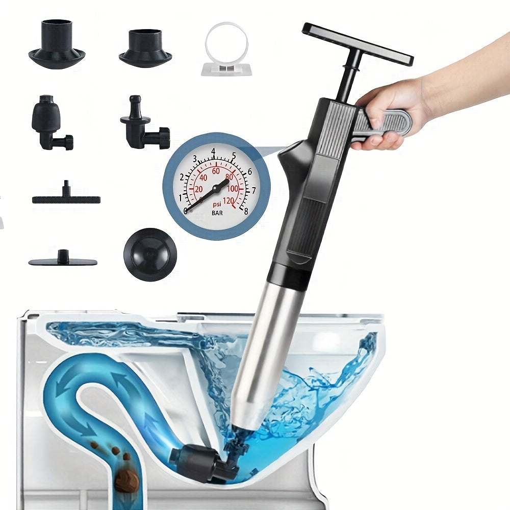High Pressure Air Toilet Plunger Set, Stainless Steel Toilet Snake Toilet Unclogger, Air Drain Blaster Plunger for Kitchen Sink, Toilet, Bathroom, Clogged Pipe