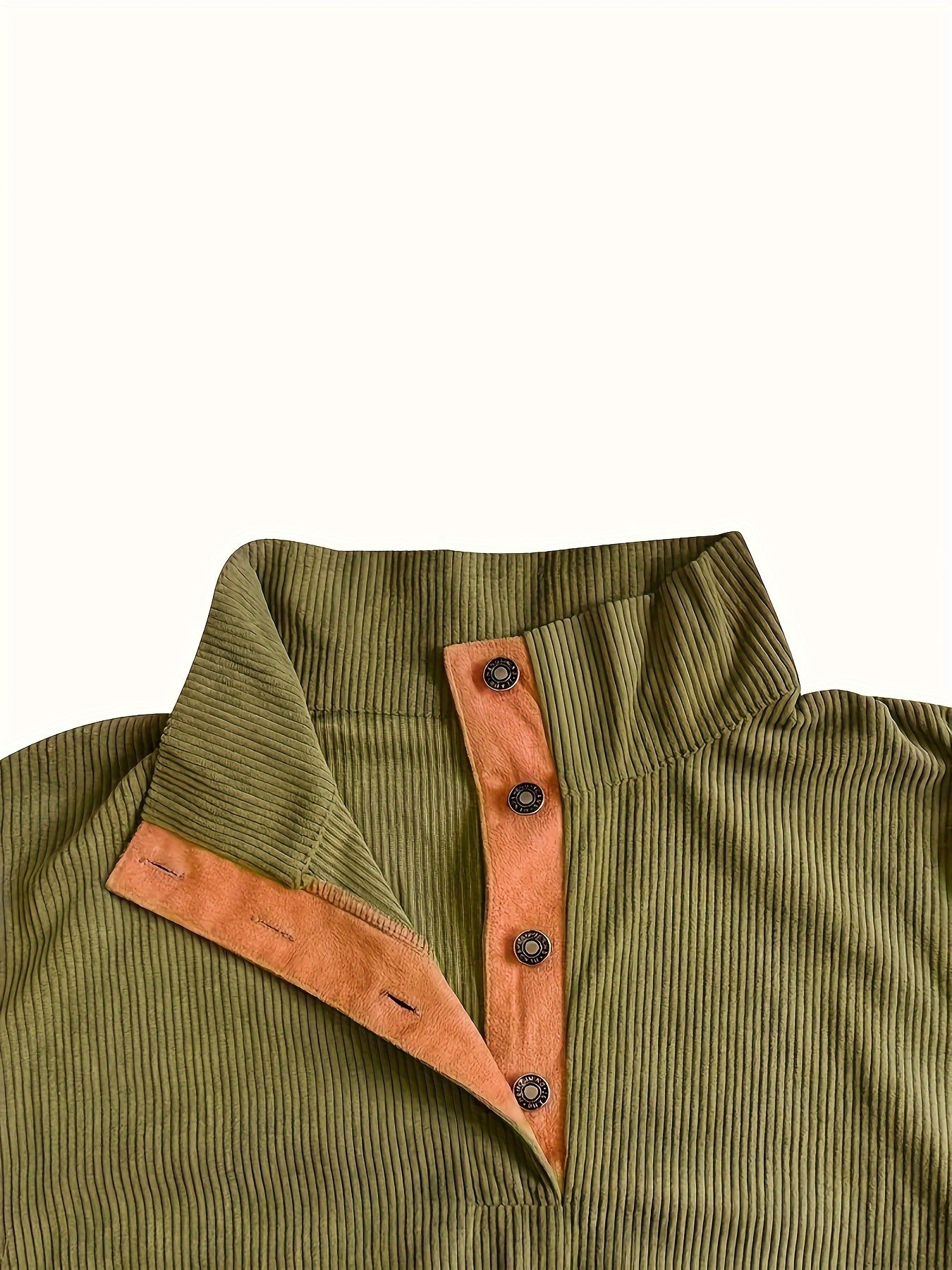 Men'S Casual Jacket for Autumn And Winter, Featuring a Loose Fit, Corduroy Fabric, Stand-Up Collar, Long Sleeves, And Button- Design.