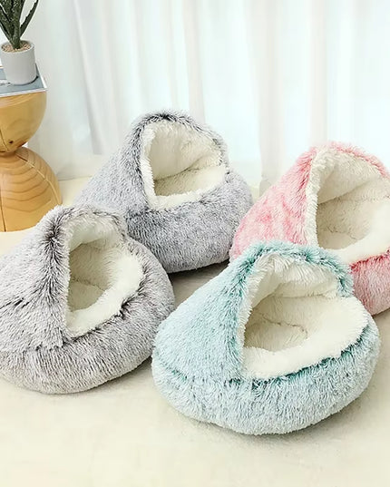 Winter Plush Pet Cat Bed round Cat Cushion Cat House 2 in 1 Warm Cats Basket Pet Sleep Bag Kitten Nest Kennel for Small Dog Cats
