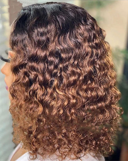 Women'S Deep Curly Lace Front Wigs Blonde Human Hair Wigs Women'S Short Curly Hair Mixed with Golden Small Curly Hair Black Brown (BK2)