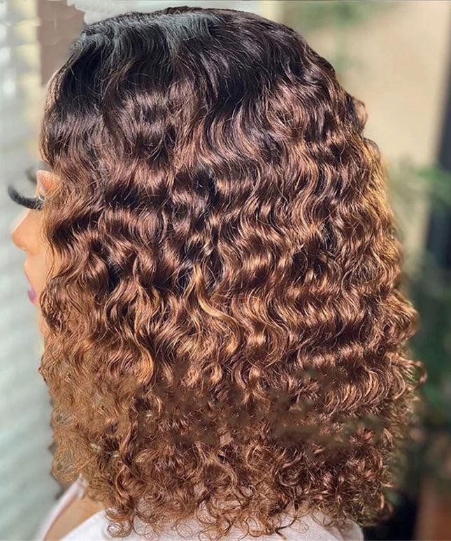 Women'S Deep Curly Lace Front Wigs Blonde Human Hair Wigs Women'S Short Curly Hair Mixed with Golden Small Curly Hair Black Brown (BK2)