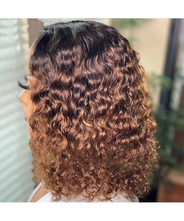 Women'S Deep Curly Lace Front Wigs Blonde Human Hair Wigs Women'S Short Curly Hair Mixed with Golden Small Curly Hair Black Brown (BK2)