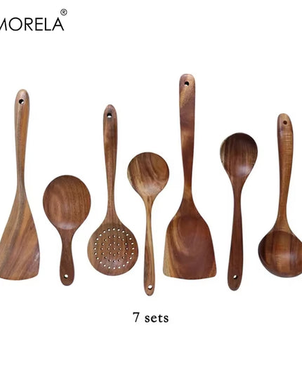 4/7/9PCS Wooden Spoons for Cooking Wooden Utensils for Cooking with Utensils Holder Teak Wooden Kitchen Utensils Set