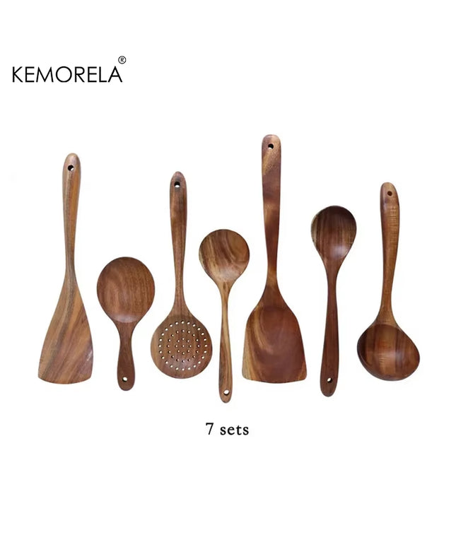 4/7/9PCS Wooden Spoons for Cooking Wooden Utensils for Cooking with Utensils Holder Teak Wooden Kitchen Utensils Set