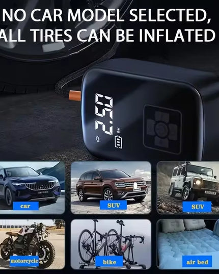 Wireless Electric Air Compressor for Tires - Inflator Pump for Motorcycles, Bicycles, Boats, and Inflatable Balls