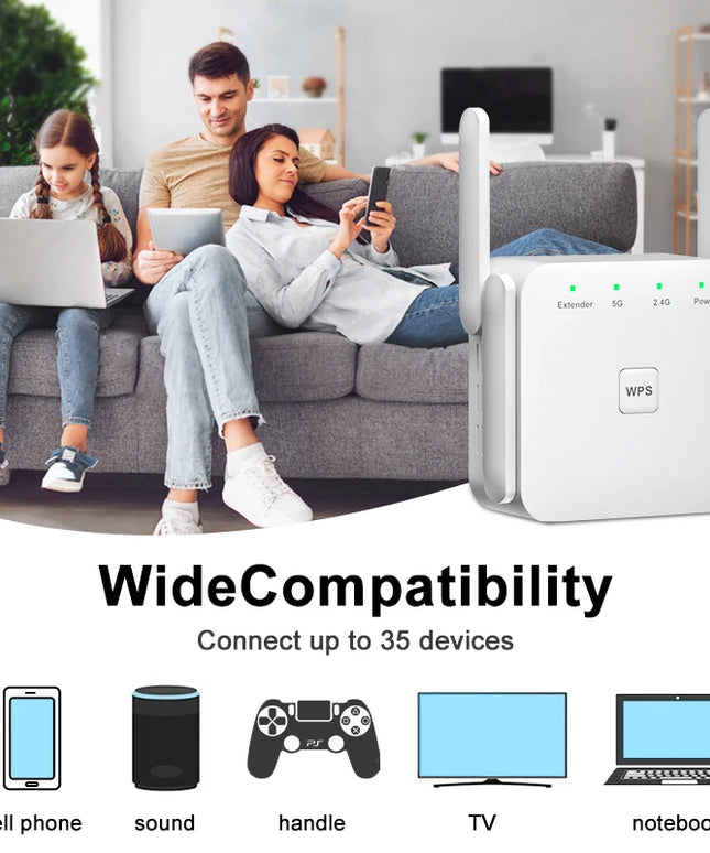 5Ghz WiFi Repeater AC1200 Wi-Fi Booster WiFi Extender Amplifier 2.4G/5GHz Wi-Fi Signal Booster Long Range Network Access Point